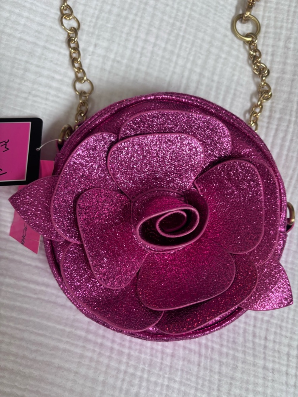 Betsey Johnson Hot Pink Glitter Rose Crossbody Bag